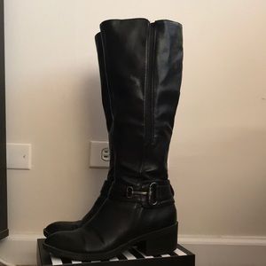 BLACK THIGH LENGTH RIDER BOOTS LEATHER SIZE 8